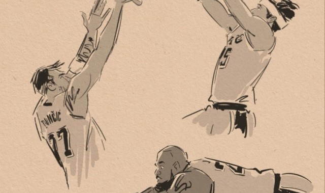 开云体育-壁纸请收藏！美漫画家晒作品 老詹鱼跃&amp;小里1+2&amp;东契奇绝平全都有